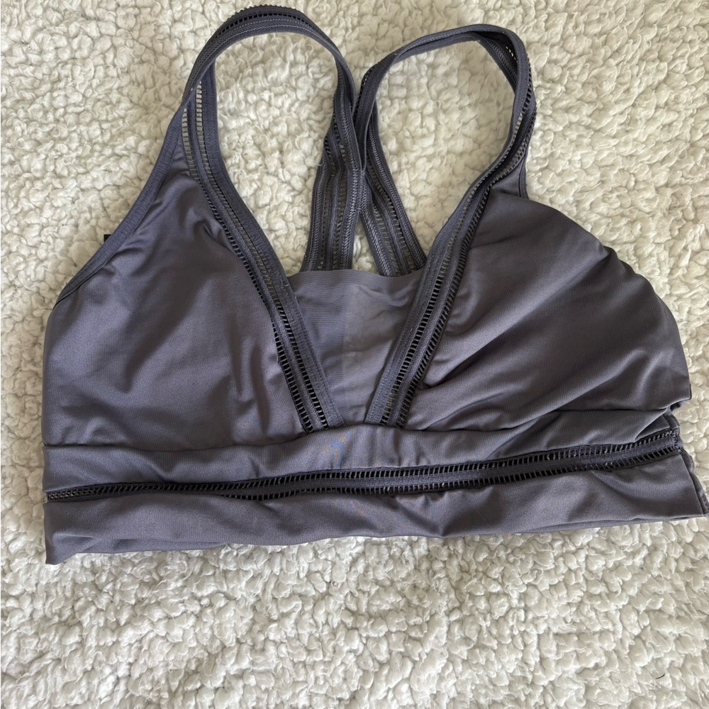 Charcoal Gray Seam-Trim Low-Impact Sports Bralette